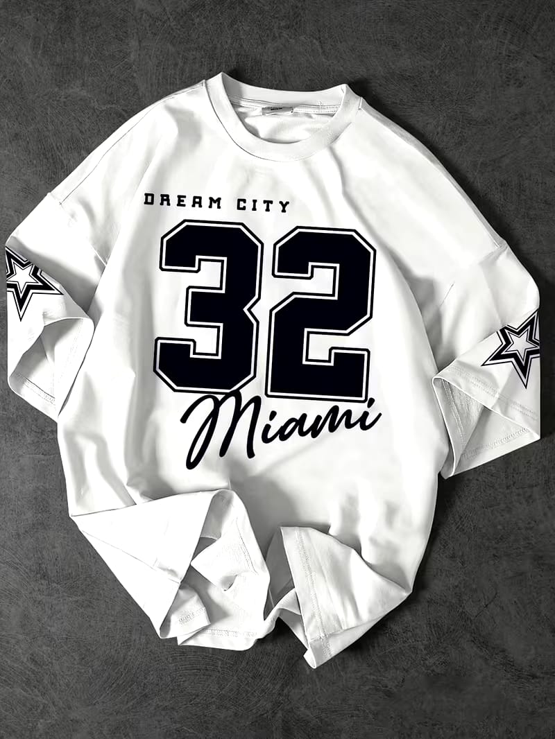 White 32 Varsity Printed Oversized T-Shirt