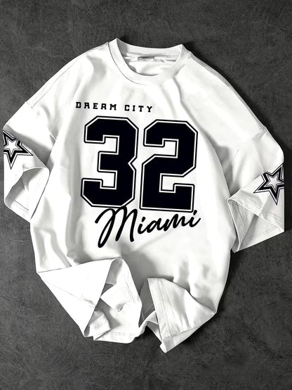 White 32 Varsity Printed Oversized T-Shirt