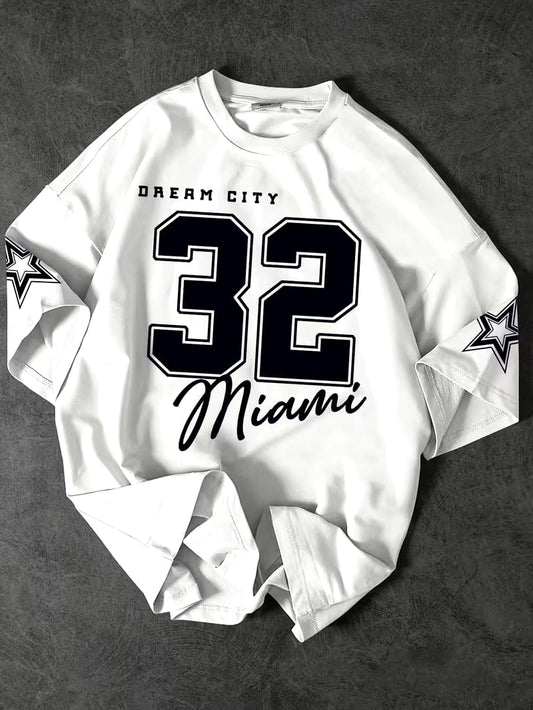 White 32 Varsity Printed Oversized T-Shirt