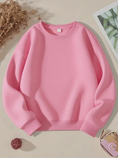 Cozy Essential Plain Fleece Sweatshirt - PINK