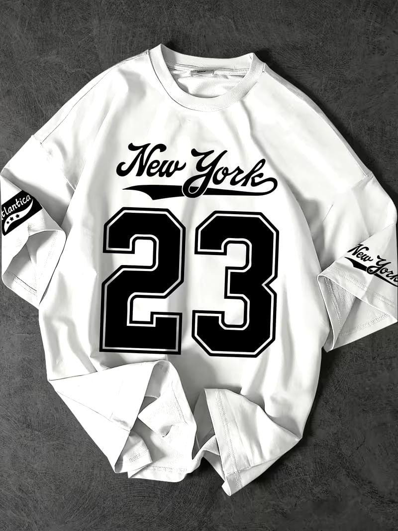 New York 23 Varsity Printed Drop-Shoulder Oversized T-Shirt