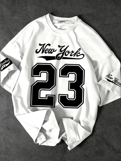 New York 23 Varsity Printed Drop-Shoulder Oversized T-Shirt