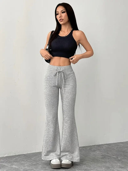 Women'S Elegant High-Waisted Flare Pants with Drawstring Waist