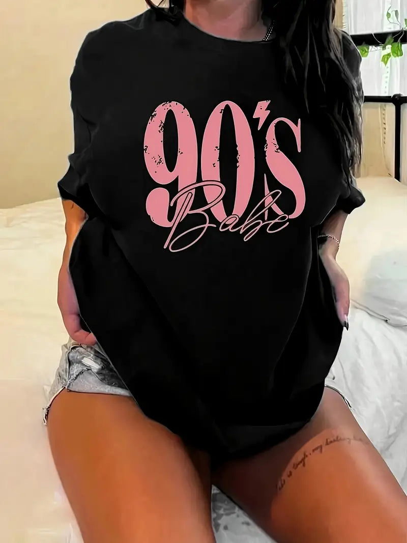 “90’s Babe” Retro Graphic Tee – Black