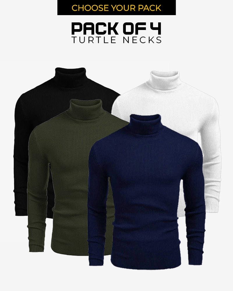 Bundle Of 4 - Classic Ribbed Knit Highneck Winter Shirt -