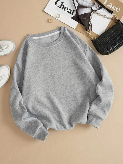 Cozy Essential Plain Fleece Sweatshirt - GREY