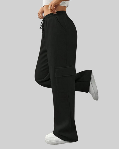 Black Wide Leg Cargo Trouser For Her