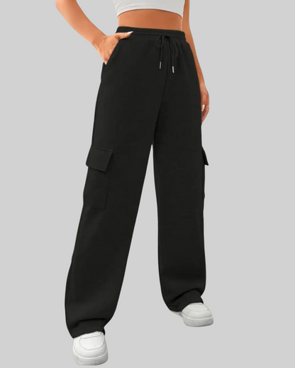 Black Wide Leg Cargo Trouser For Her