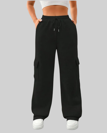 Black Wide Leg Cargo Trouser For Her