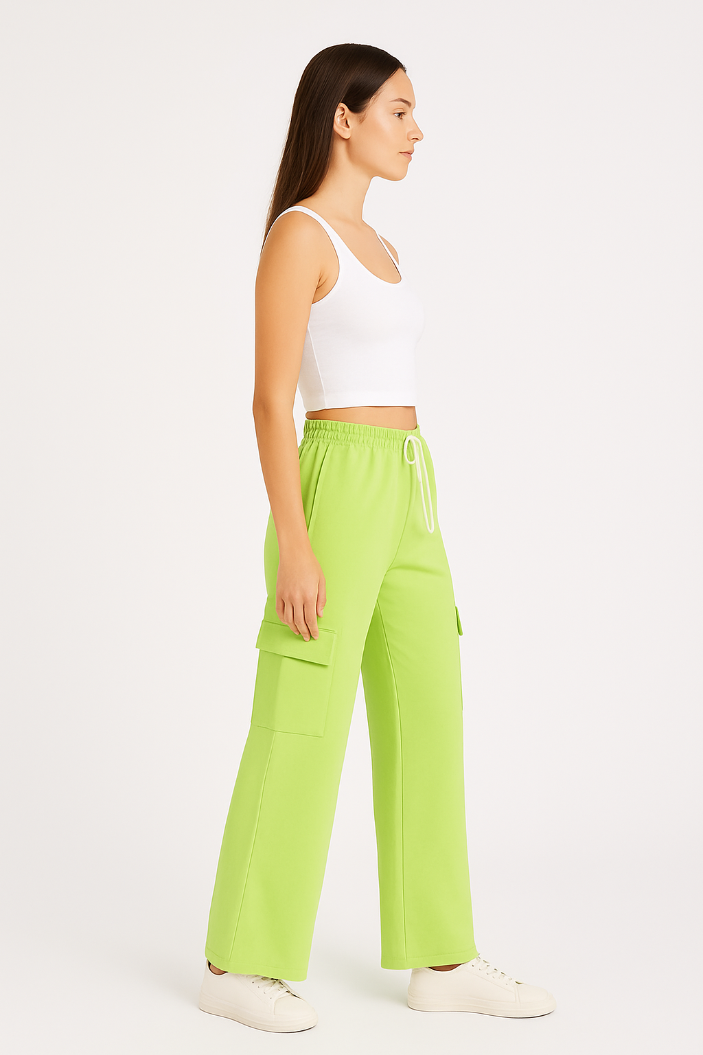 Pack of 2- Lime Green Wide Leg Cargo Trouser & Grey Piping Wide Leg Jogger Trouser For Her
