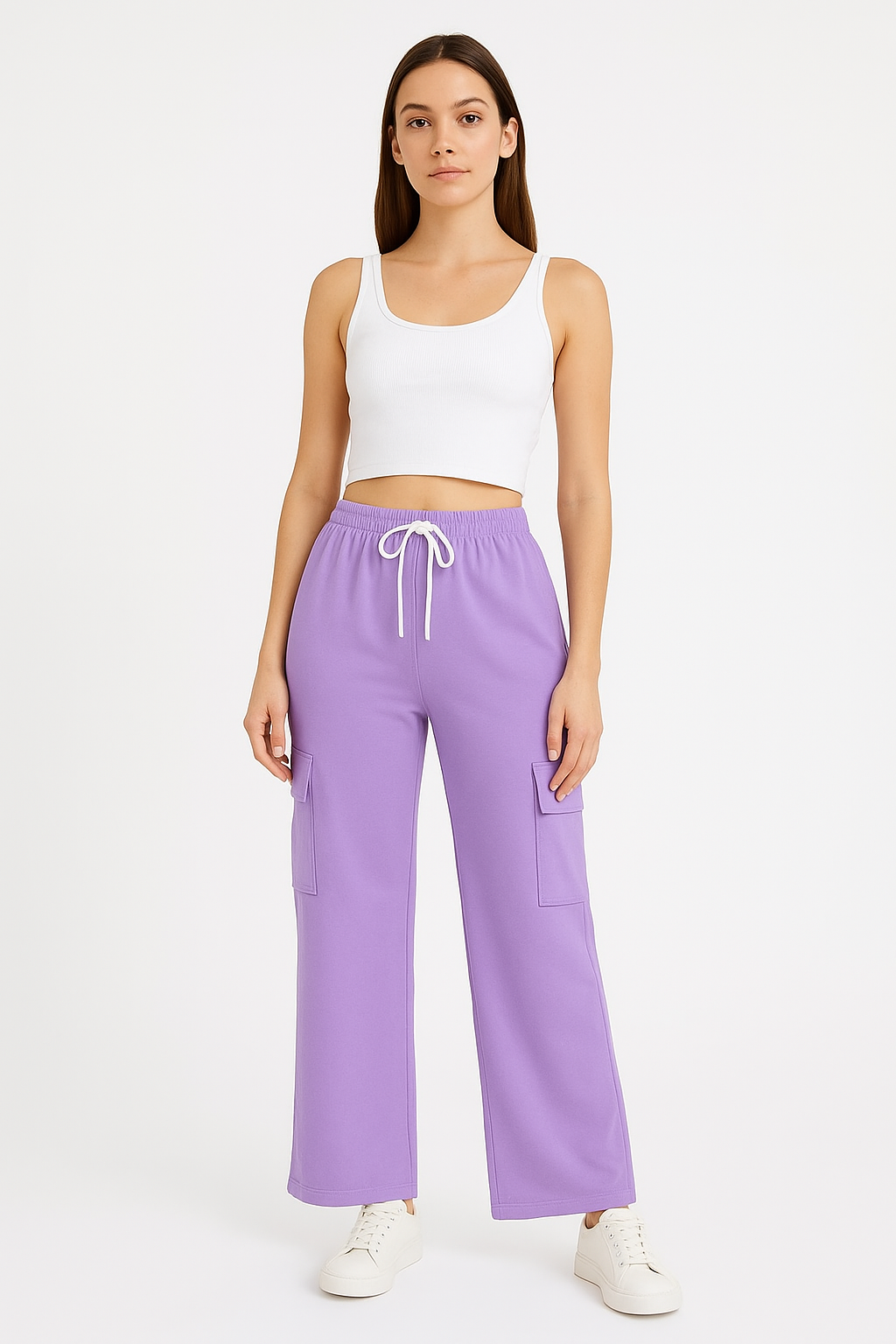 Pack of  3 Women's  Stylish Wide Leg Cargo Trousers – Black, Lilac & Grey