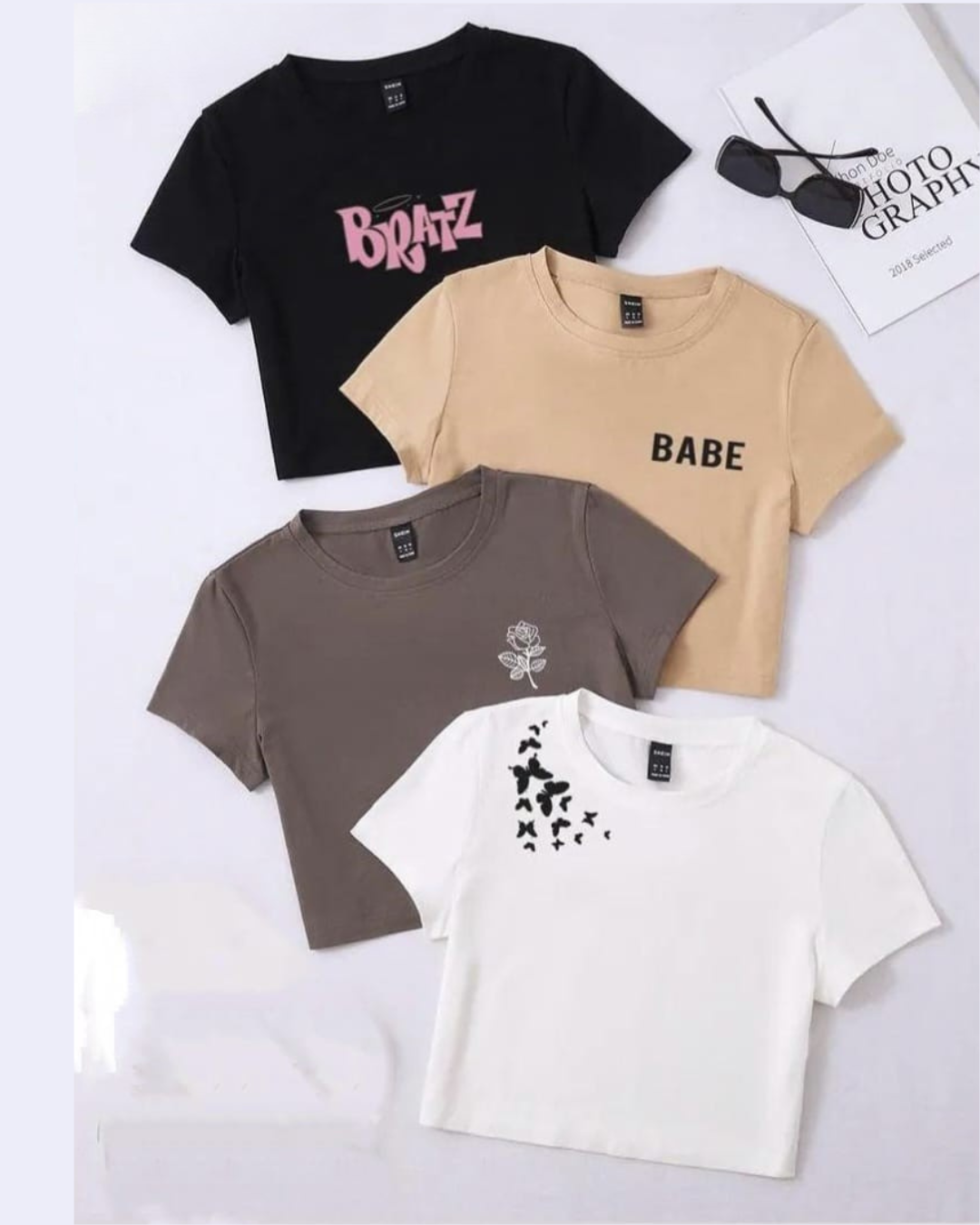 Pack of 4 Multicolour Plain Crop Tops for Women