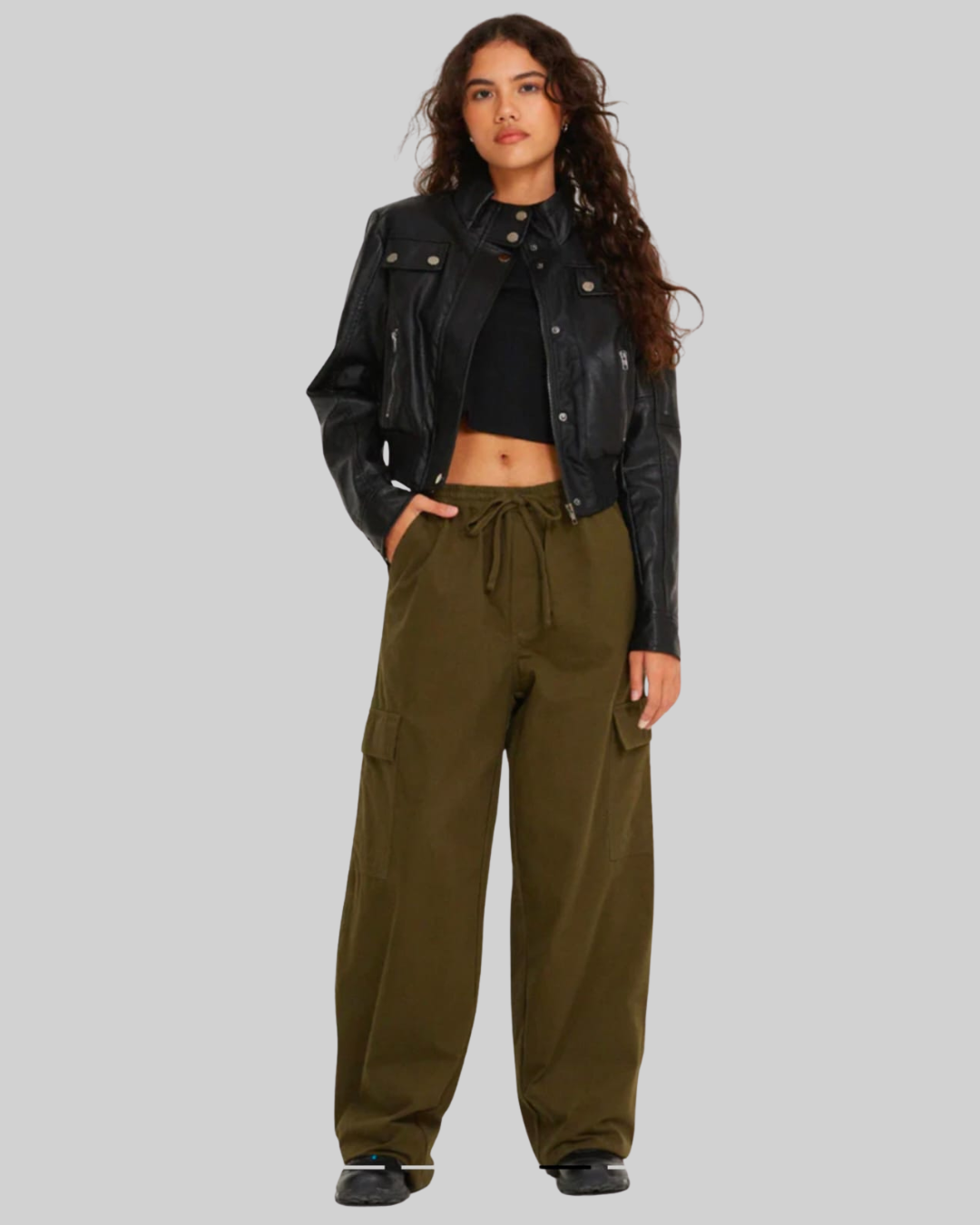 Flap Pockets Wide Leg Cargo Trousers