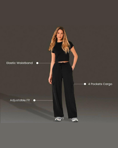 Flap Pockets Wide Leg Cargo Trousers