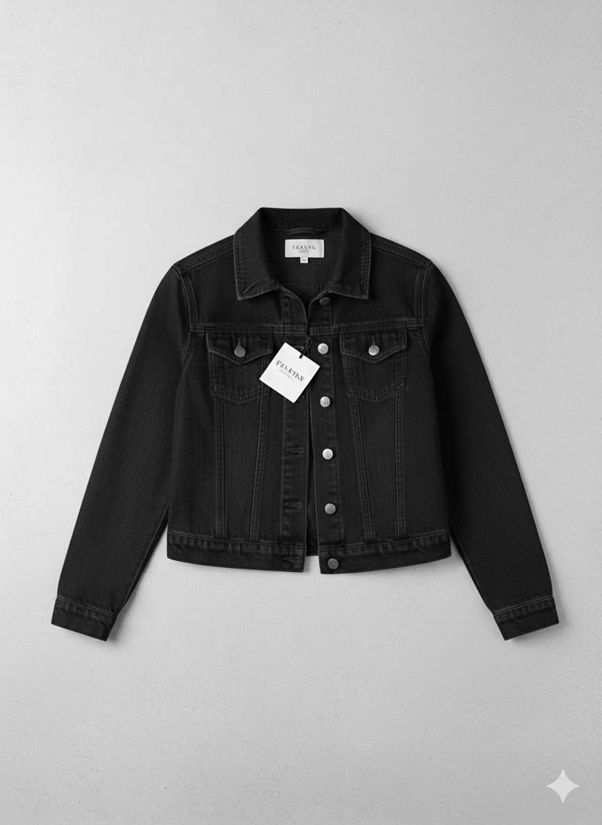 Classic Black Cropped Style Denim Jacket