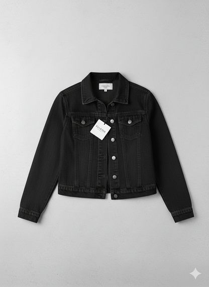 Classic Black Cropped Style Denim Jacket