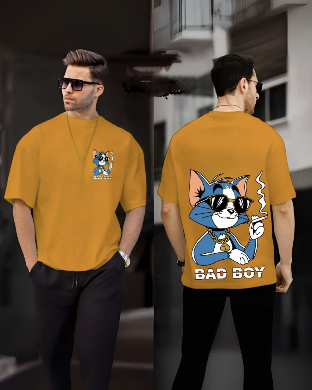 Graphics Printed Smoking Tom Drop Shoulder Oversized T-shirt