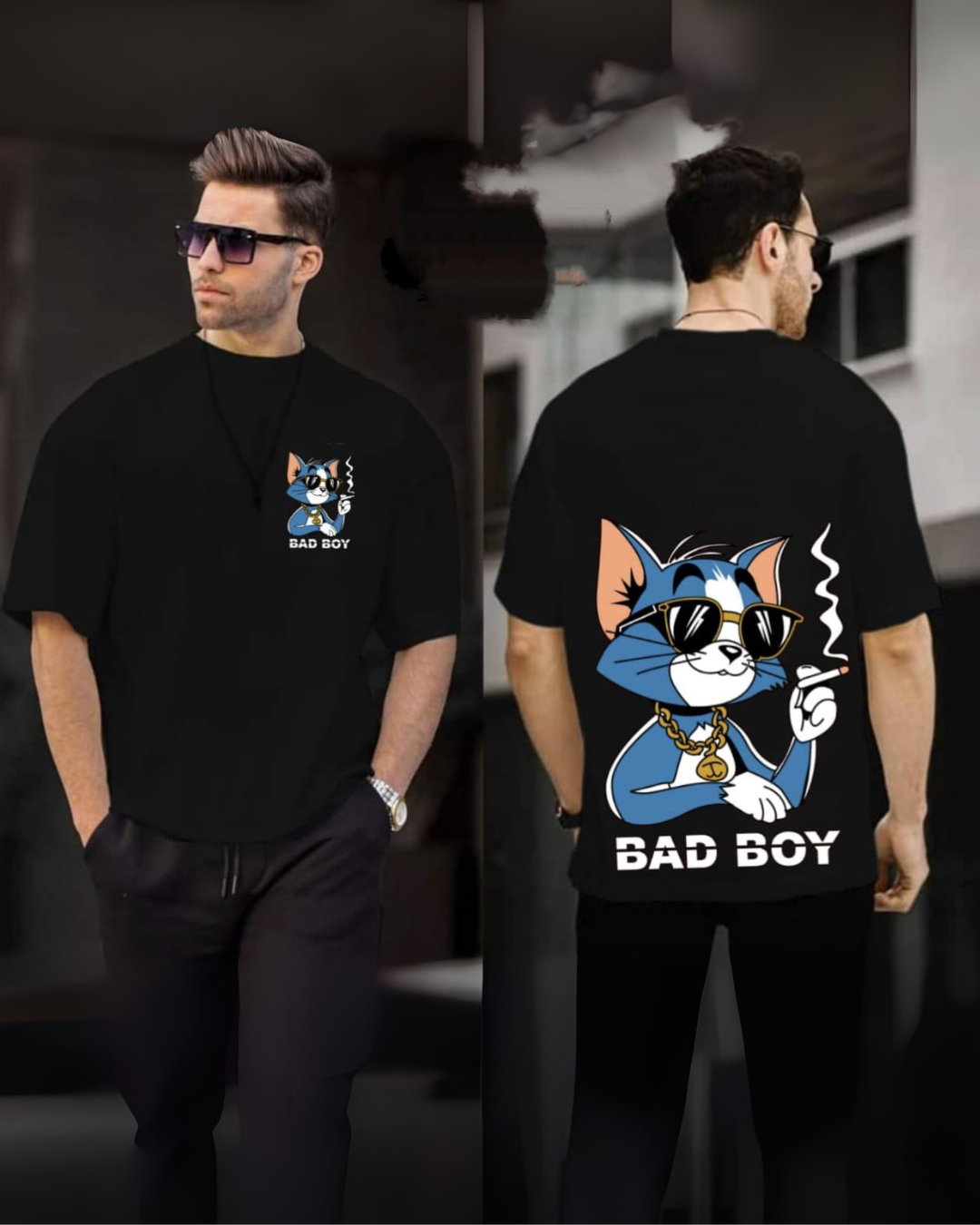 Graphics Printed Smoking Tom Drop Shoulder Oversized T-shirt