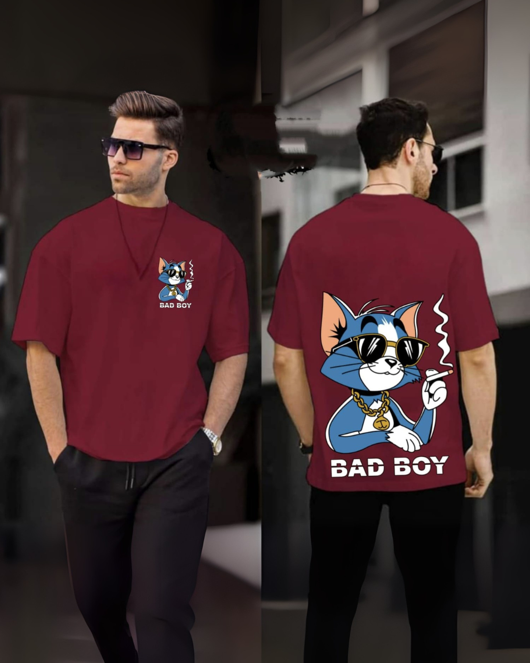 Graphics Printed Smoking Tom Drop Shoulder Oversized T-shirt