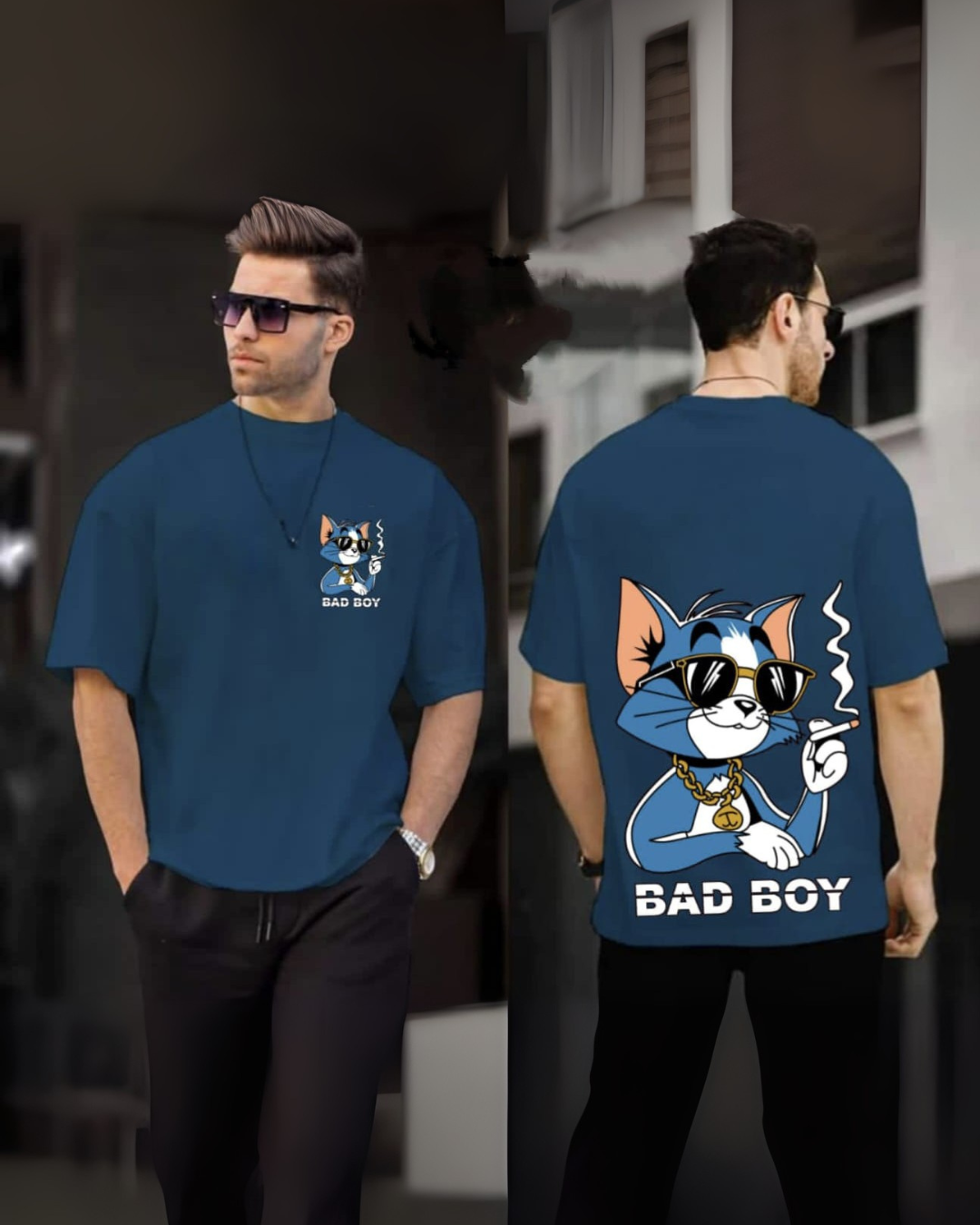 Graphics Printed Smoking Tom Drop Shoulder Oversized T-shirt