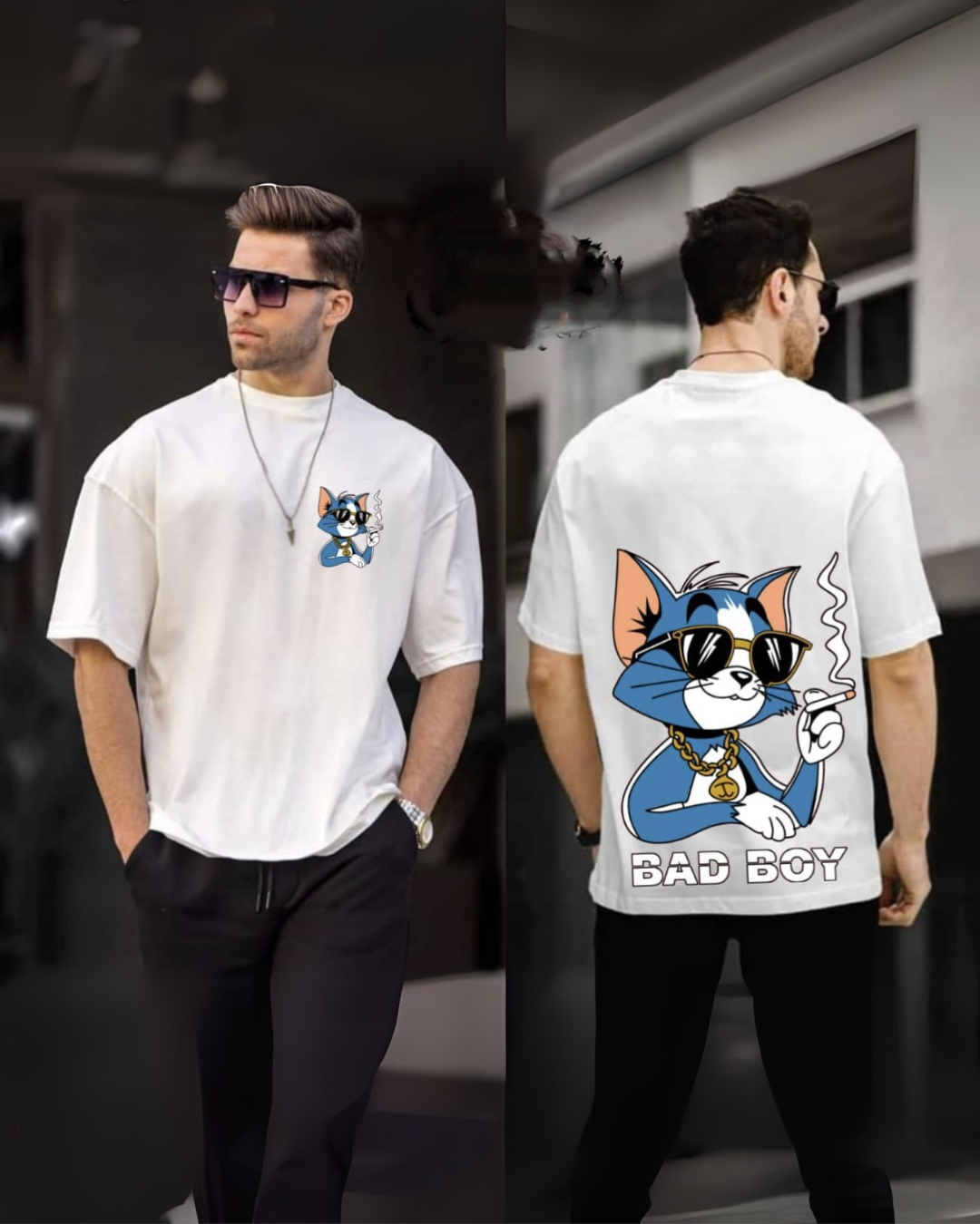 Graphics Printed Smoking Tom Drop Shoulder Oversized T-shirt