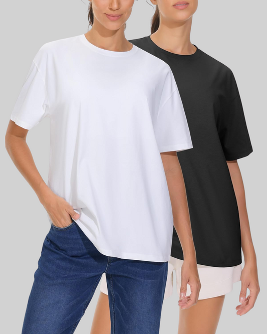 THE GYM PEOPLE 2 Pack Women's Oversized Summer Drop Shoulder Tees