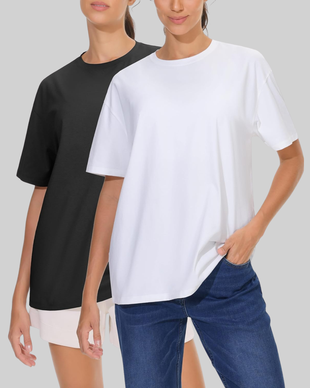 THE GYM PEOPLE 2 Pack Women's Oversized Summer Drop Shoulder Tees