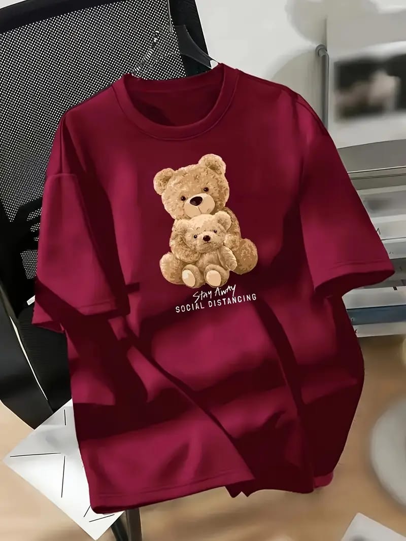 Teddy Embrace Oversized Drop Shoulder T-Shirt – Maroon