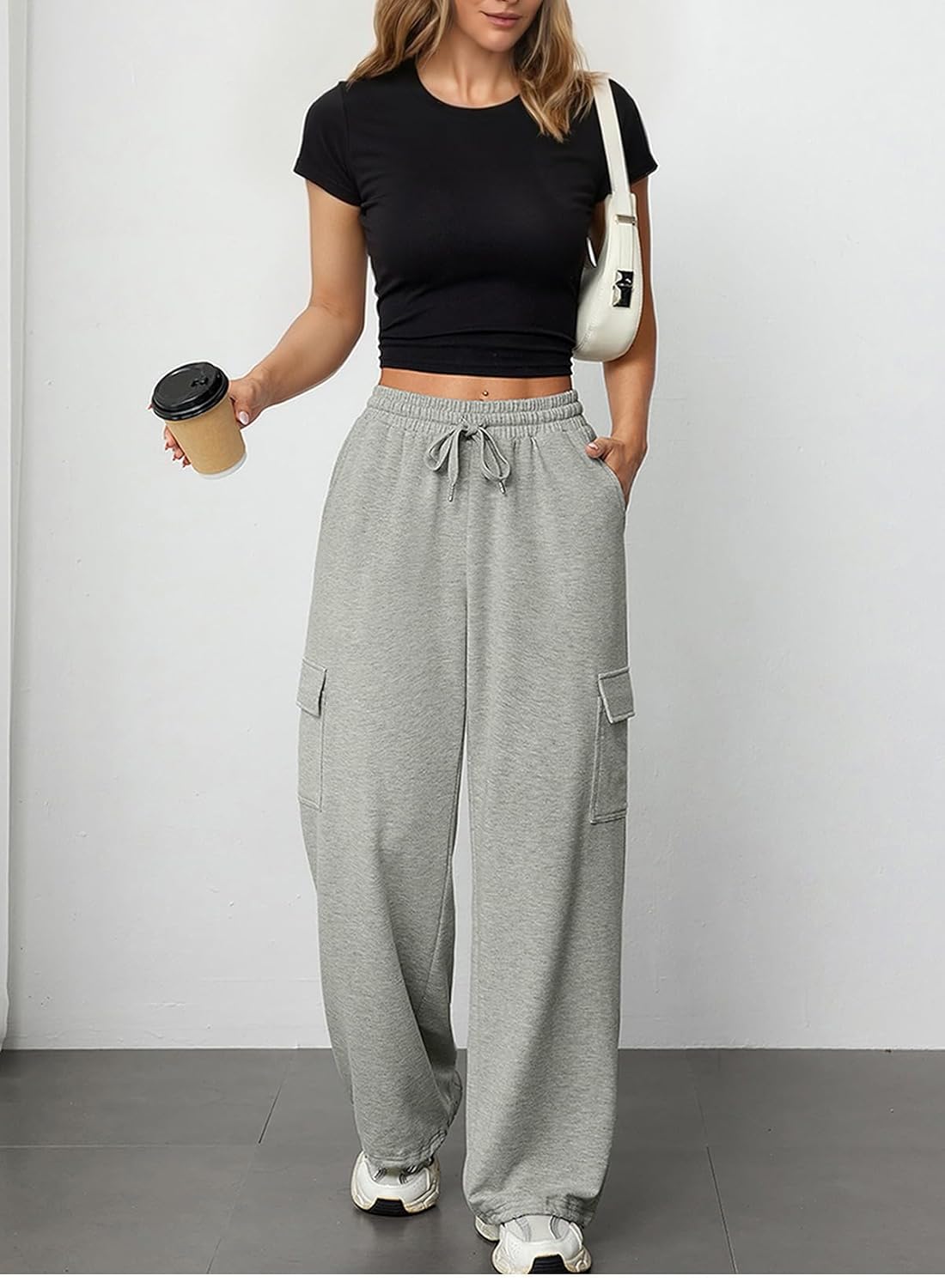 Pack of  3 Women's  Stylish Wide Leg Cargo Trousers – Black, Lilac & Grey