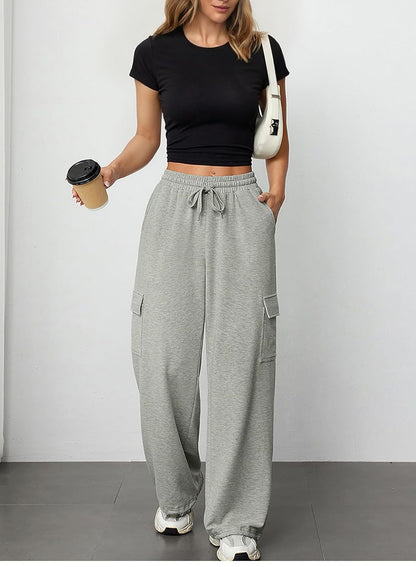 Pack of  3 Women's  Stylish Wide Leg Cargo Trousers – Black, Lilac & Grey