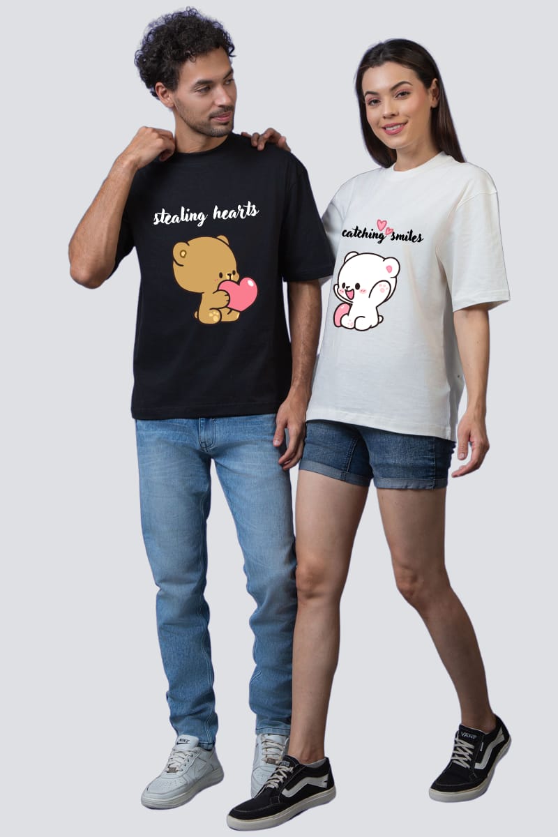 Couple Goals Drop Shoulder T-Shirt Set – "Stealing Hearts & Catching Smiles"