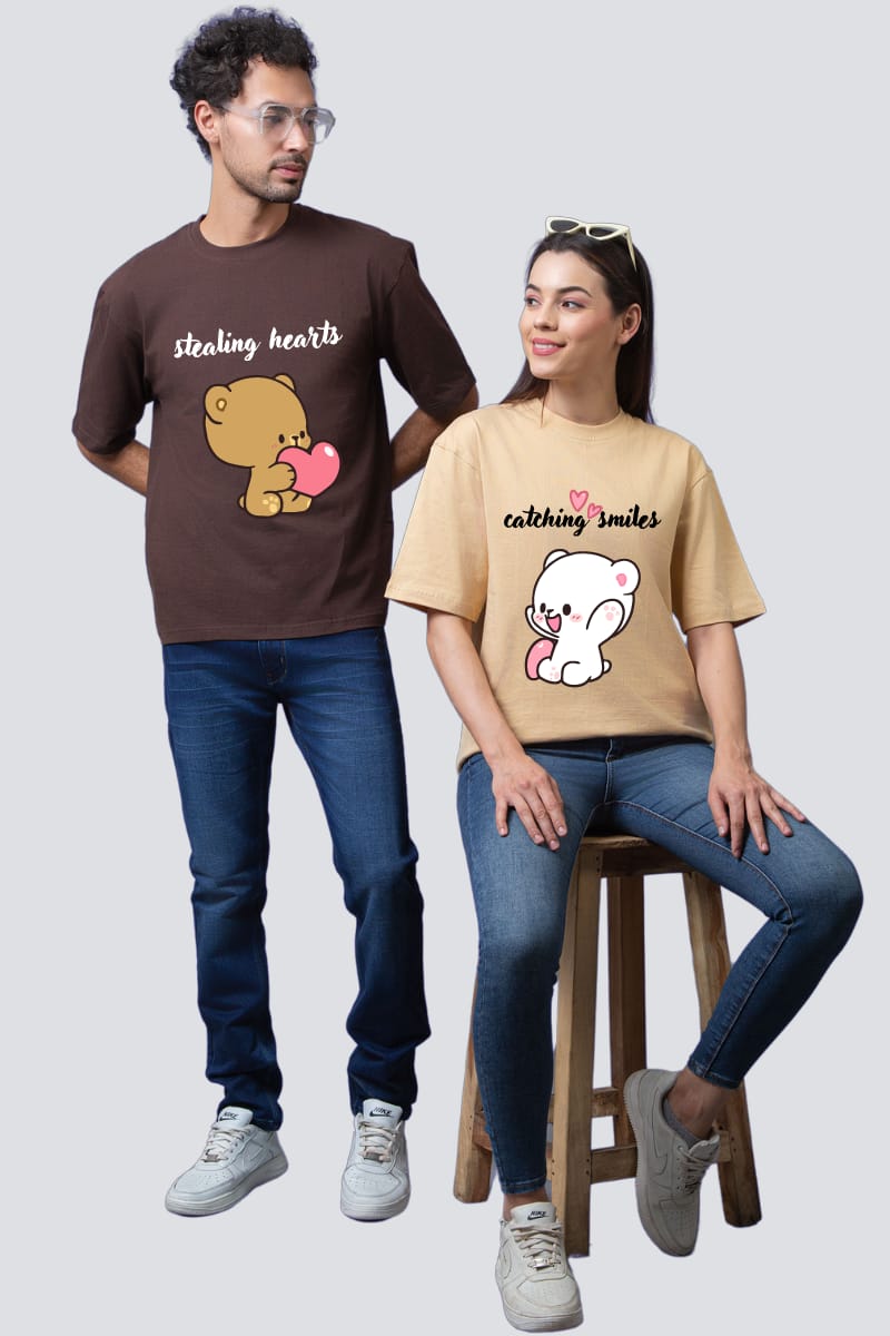 Couple Goals Drop Shoulder T-Shirt Set – "Stealing Hearts & Catching Smiles"