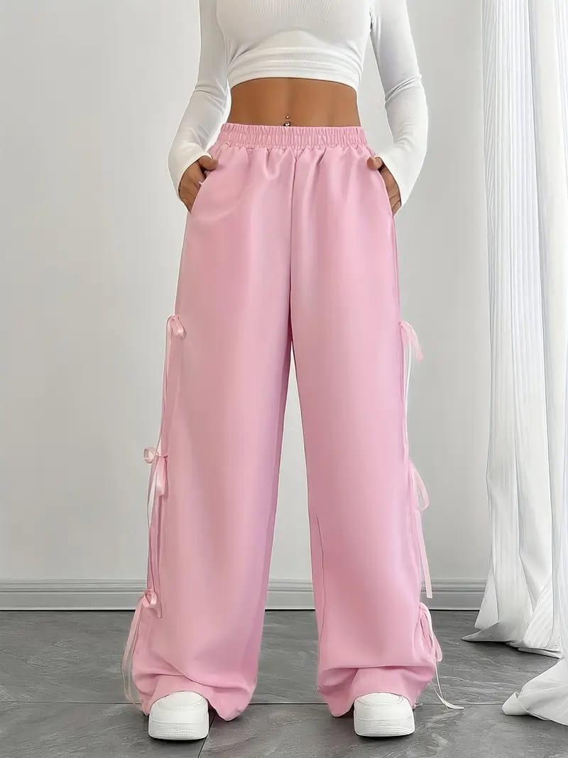 Wide Leg & Flare Style Joggers Pack of 2 – Black Flare & Pink Bow-Tie Lounge Pants