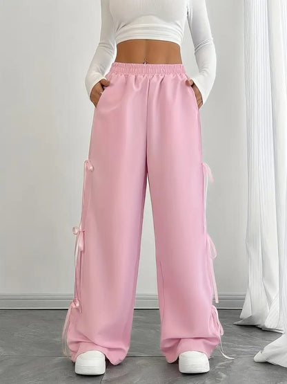 Wide Leg & Flare Style Joggers Pack of 2 – Black Flare & Pink Bow-Tie Lounge Pants