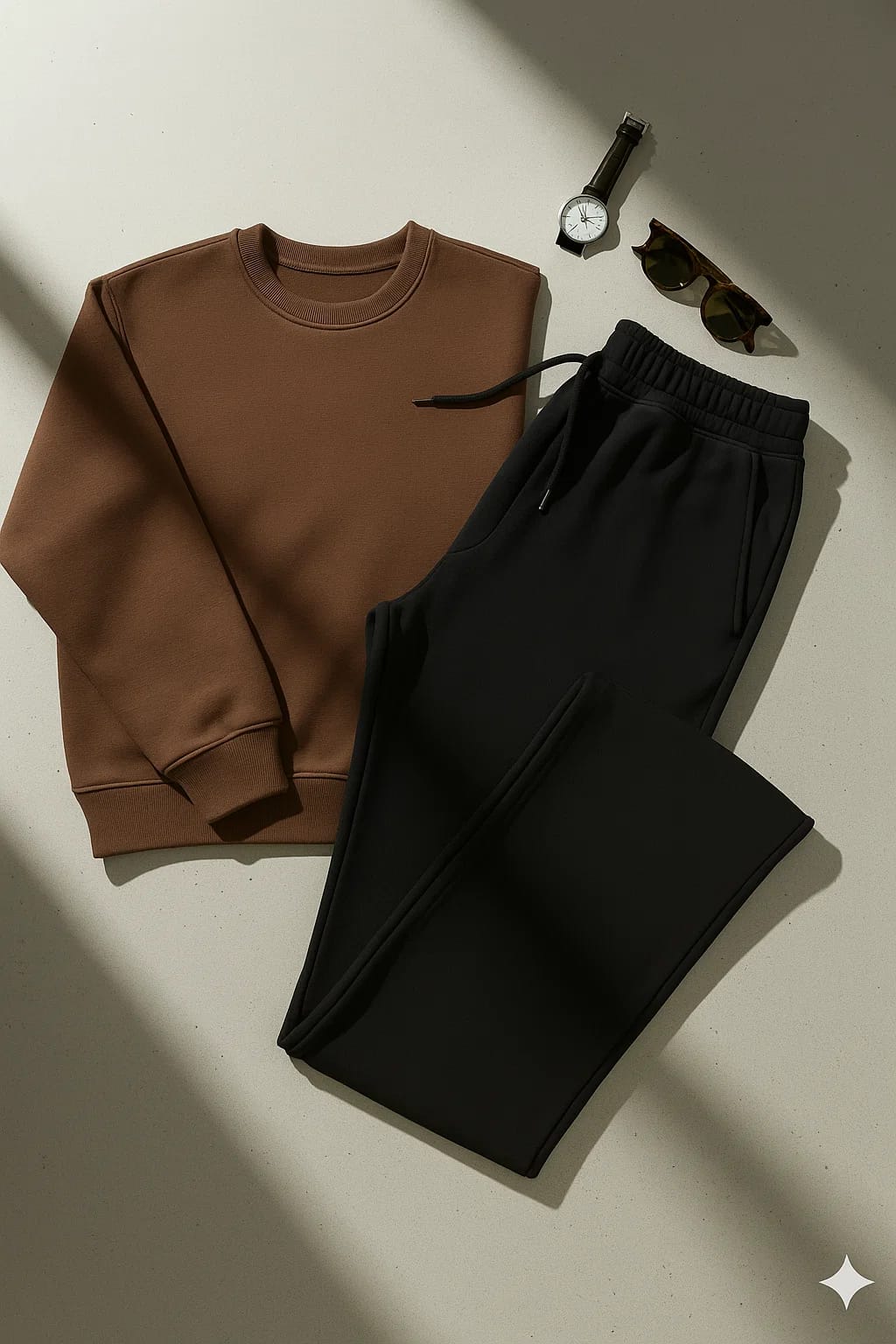 Cozy Brown Sweatshirt & Black Wide-Leg Sweat Trouser Co-ord Set