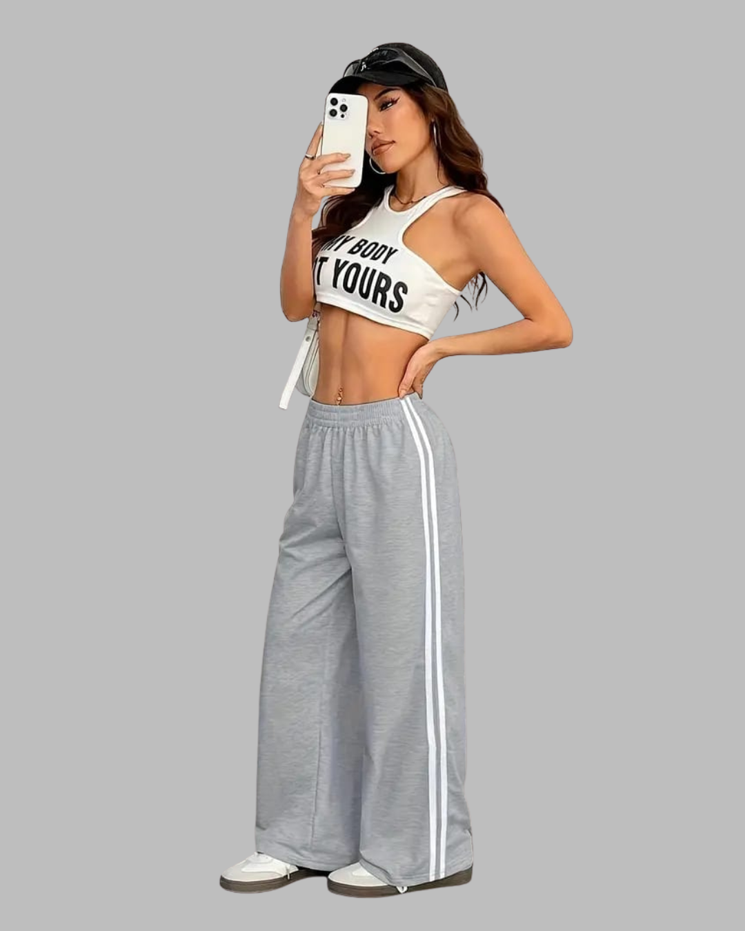 Women'S Casual Pack OF 2 - Black & Grey Striped Pants with Side Stripe