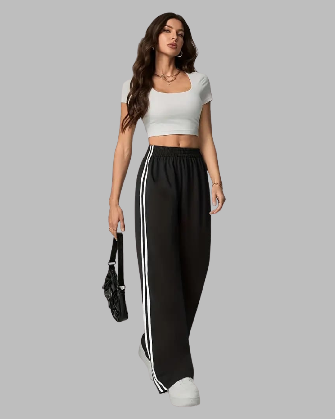 Women'S Casual Pack OF 2 - Black & Grey Striped Pants with Side Stripe