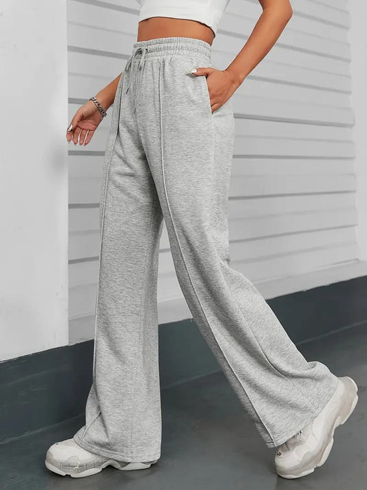 Women's Grey Piping Wide-Leg Jogger
