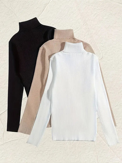 Classic Pack of 3 Unisex Ribbed Knit Turtle Neck Tops