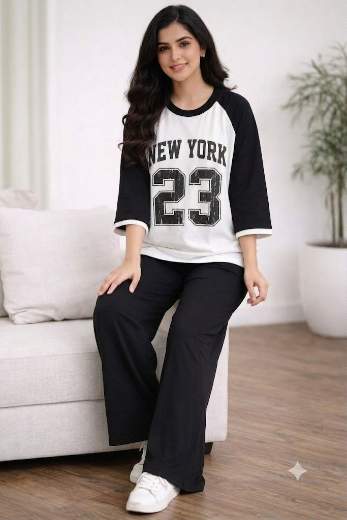 Black Raglan New York 23 Oversized & Wide-Leg Trouser Co-Ord Set – Black & White