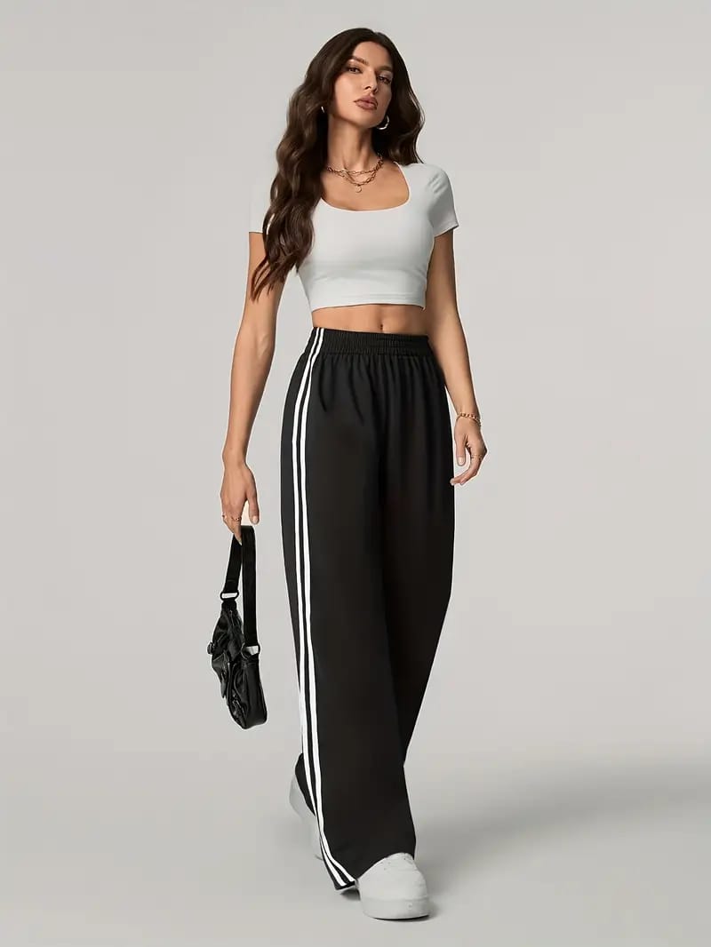 Pack Of 2-Classic Striped Wide-Leg Pants – Black & Grey Edition