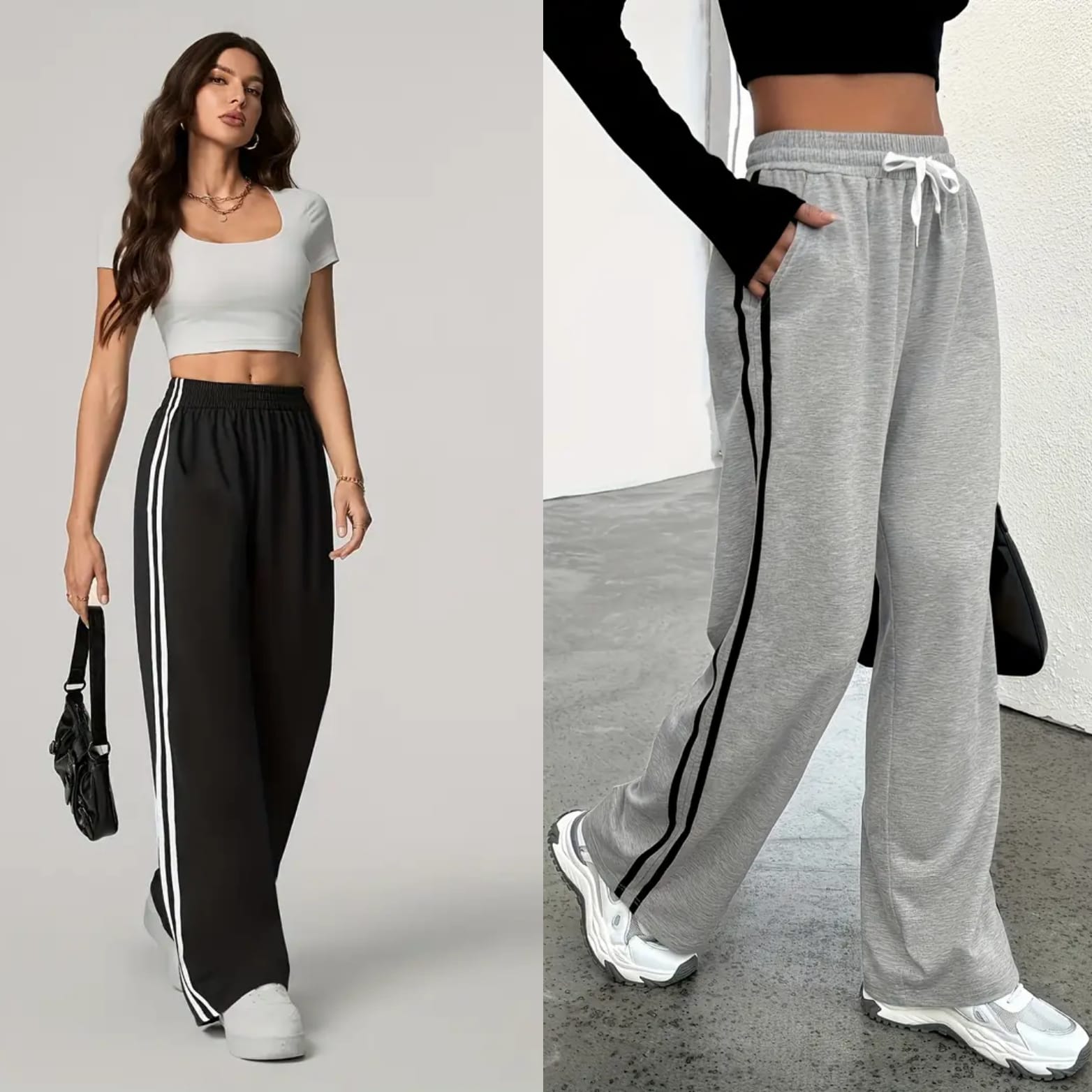 Pack Of 2-Classic Striped Wide-Leg Pants – Black & Grey Edition