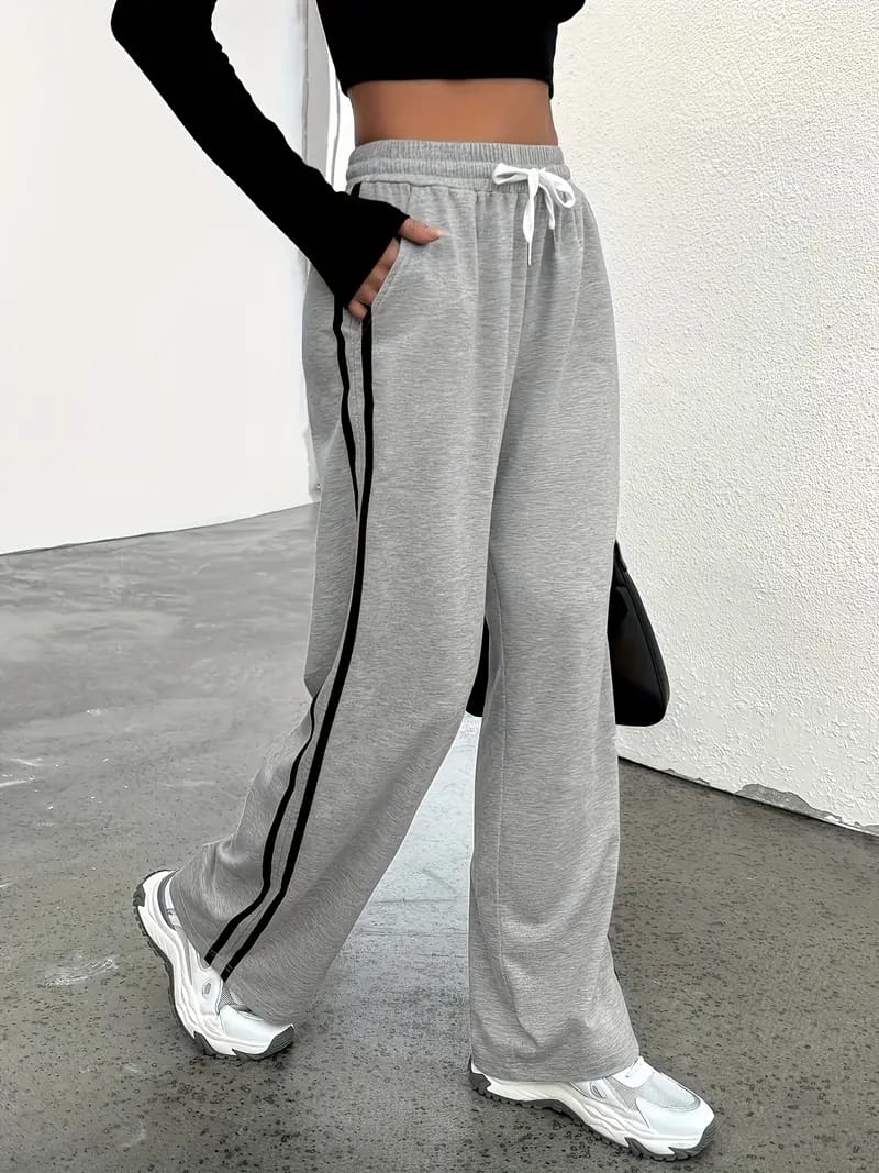 Pack Of 2-Classic Striped Wide-Leg Pants – Black & Grey Edition