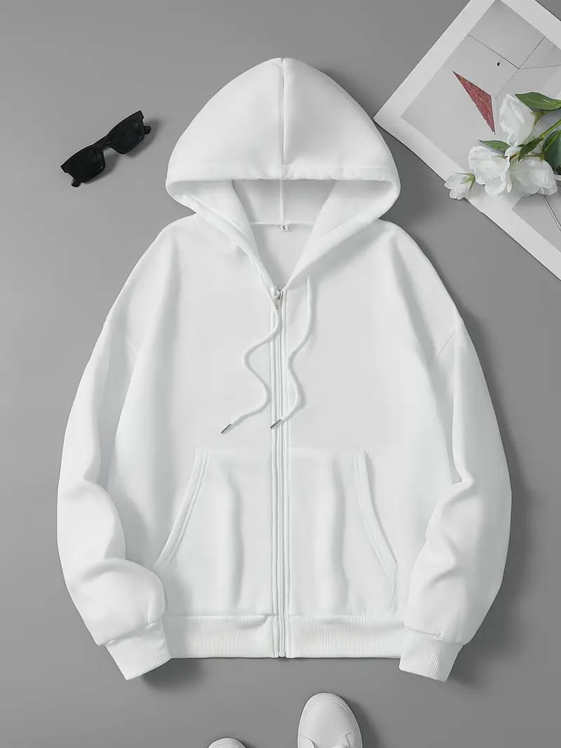 Cozy Winter Stuff Fleece Zip-Up Hoodie - White