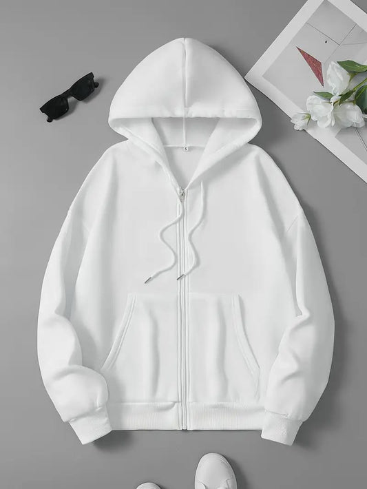 Cozy Winter Stuff Fleece Zip-Up Hoodie - White