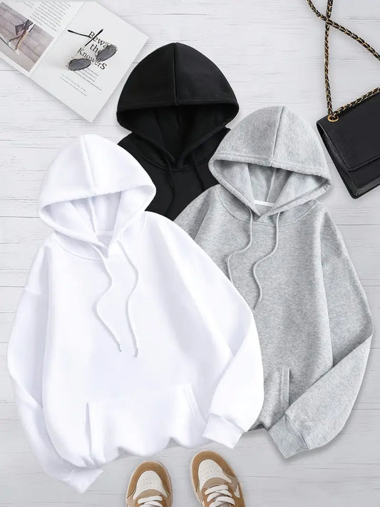 Bundle of 3 - Winter Essentials Fleece Hoodies - WHITE/BLACK/GREY