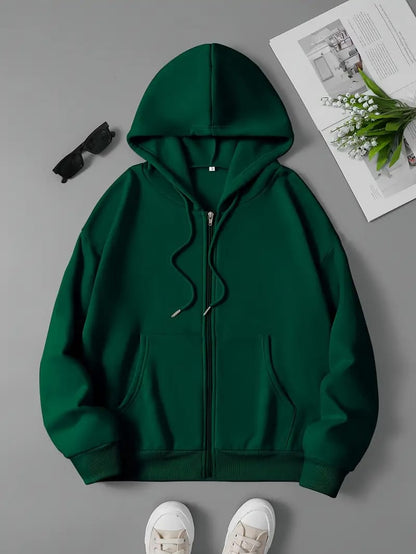 Cozy Winter Stuff Fleece Zip-Up Hoodie - Green