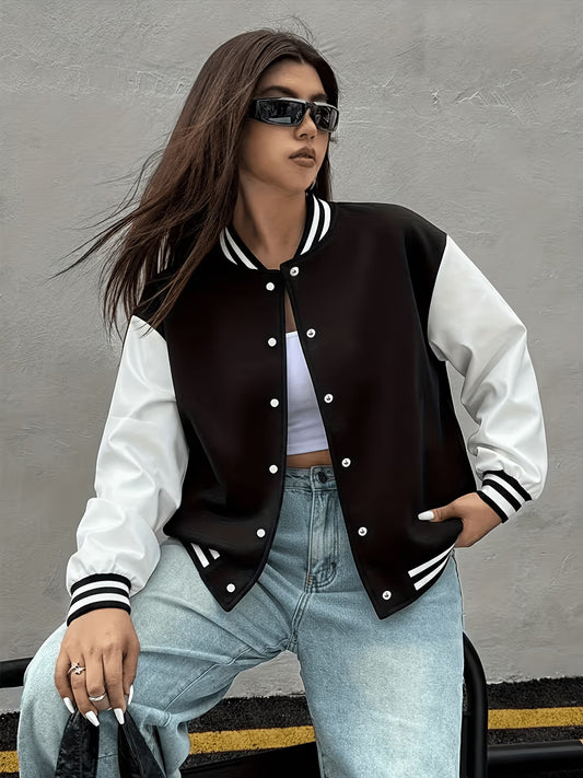 Black & White Varsity Baseball Jacket – Classic Streetwear Bomber