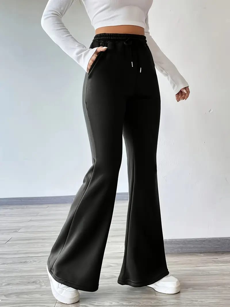 Pack of 2 -Women'S Elegant High-Waisted Flare Pants with Drawstring Waist -Black/Grey