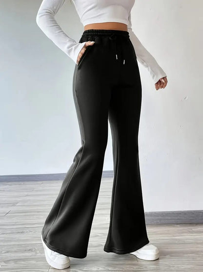 Pack of 2 -Women'S Elegant High-Waisted Flare Pants with Drawstring Waist -Black/Grey